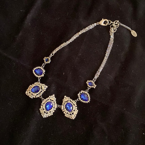 Jewelry necklace with blue crystal like sapphire and Swarovski. - Picture 1 of 7
